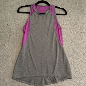 Athleta Womens XXS Colorblock Gray Purple Spiral Spinner Racerback Tank Top